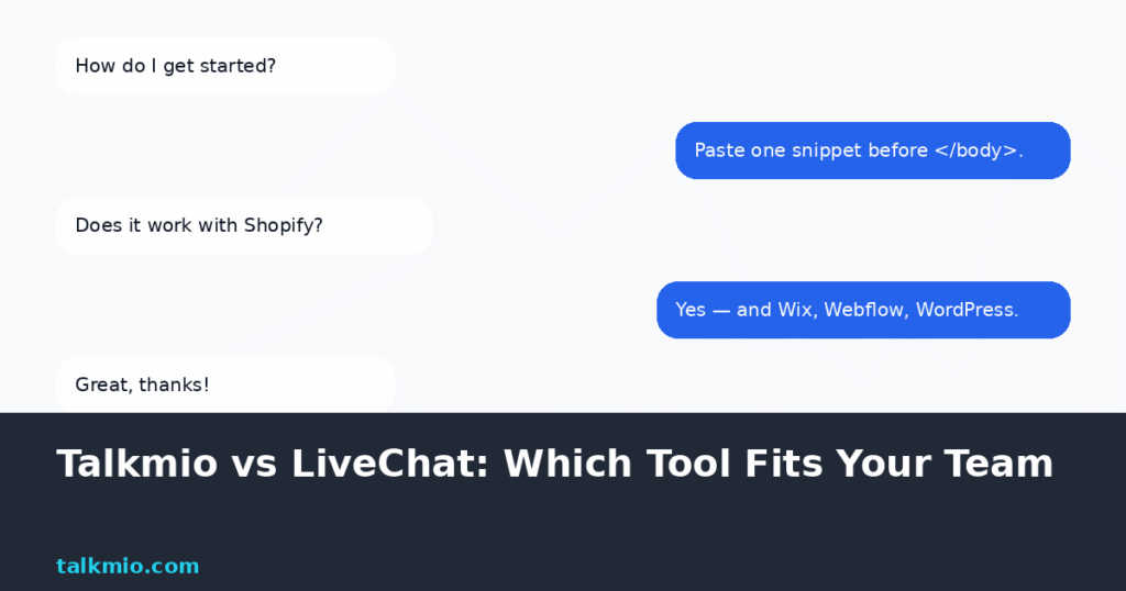 Talkmio vs LiveChat AI live chat comparison chat bubbles graphic