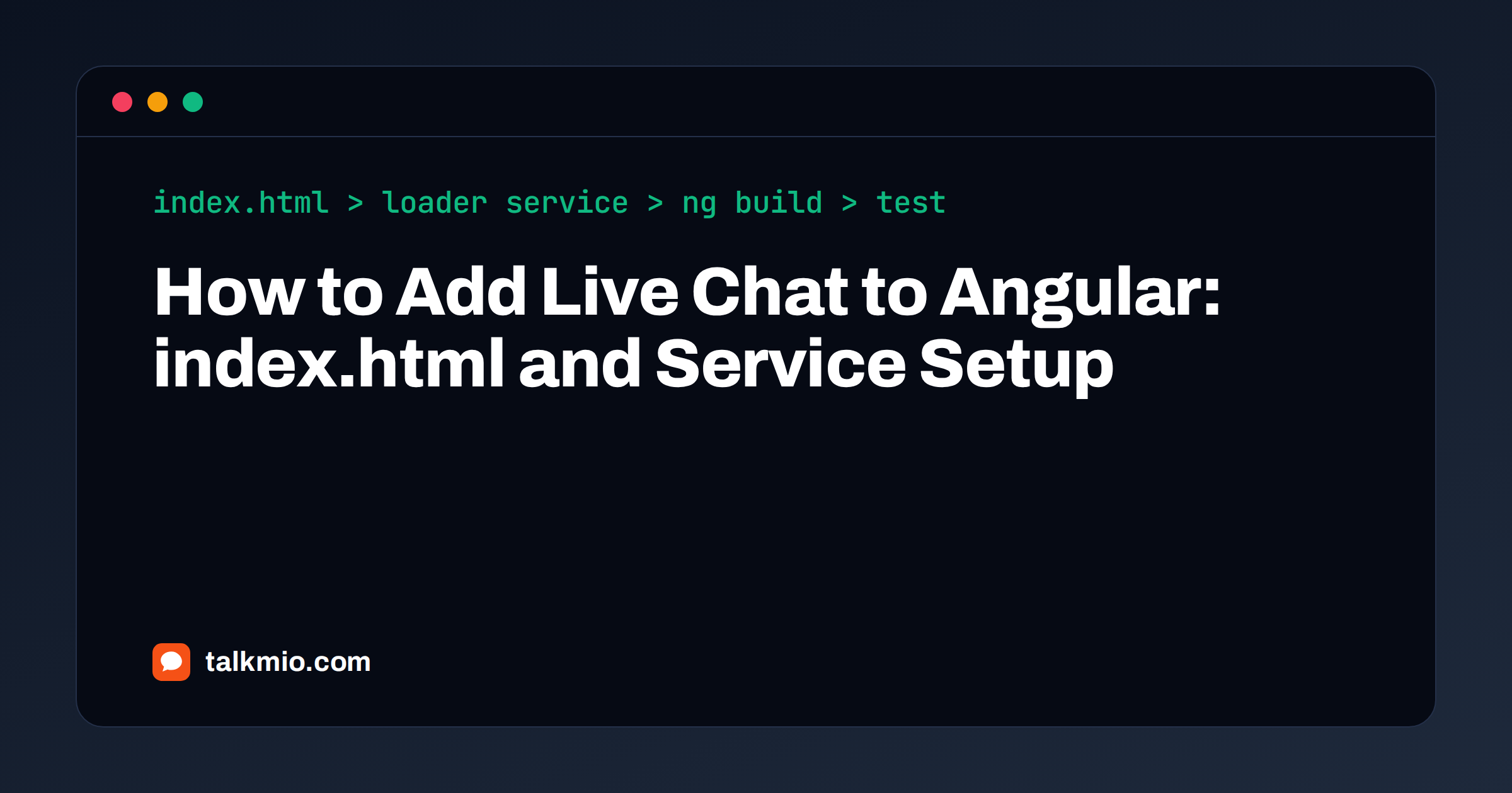 Add live chat to Angular: a code editor with a script tag and a chat bubble on a web application