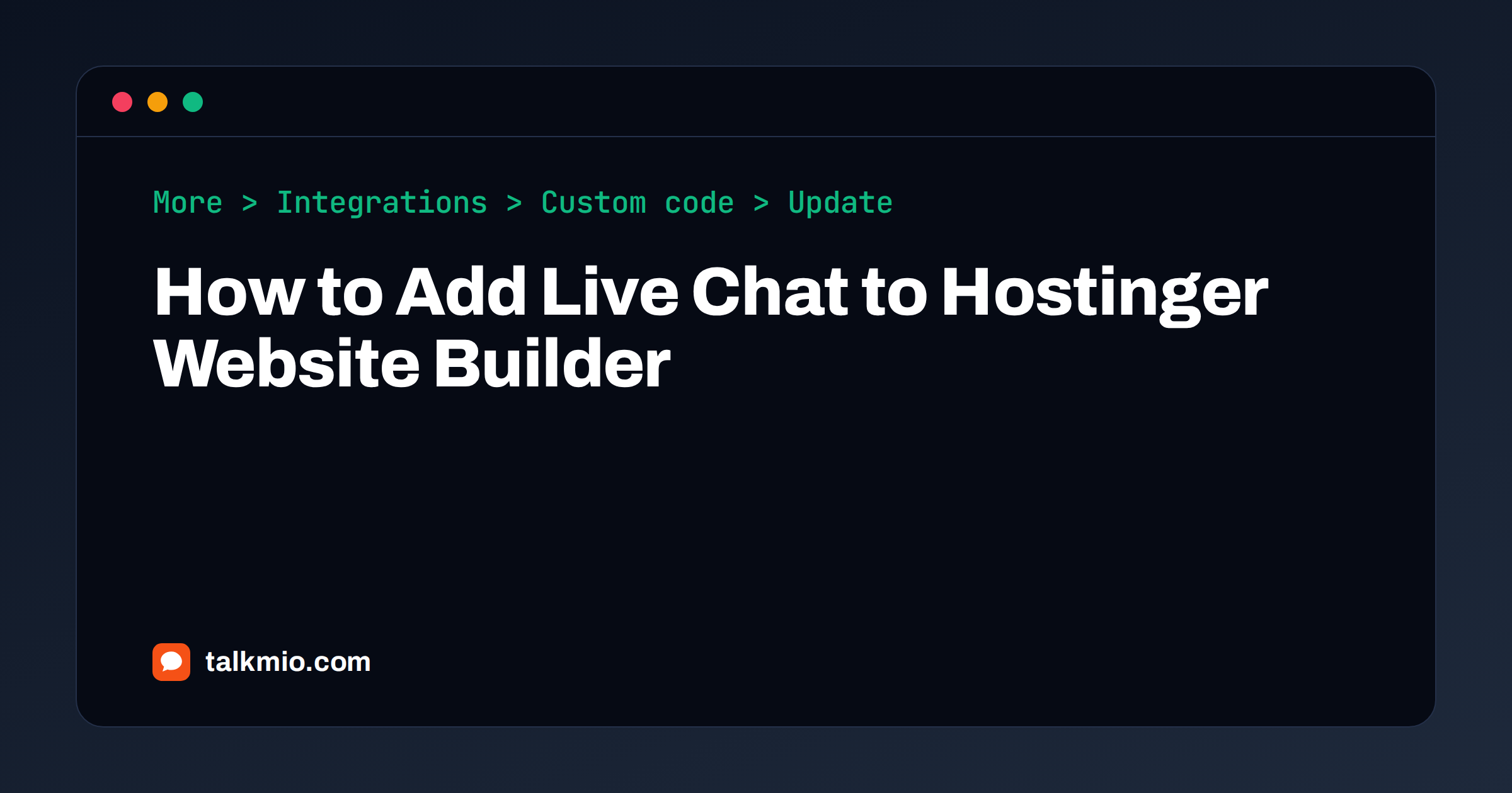 Add live chat to Hostinger: pasting the Talkmio script into the Custom code field