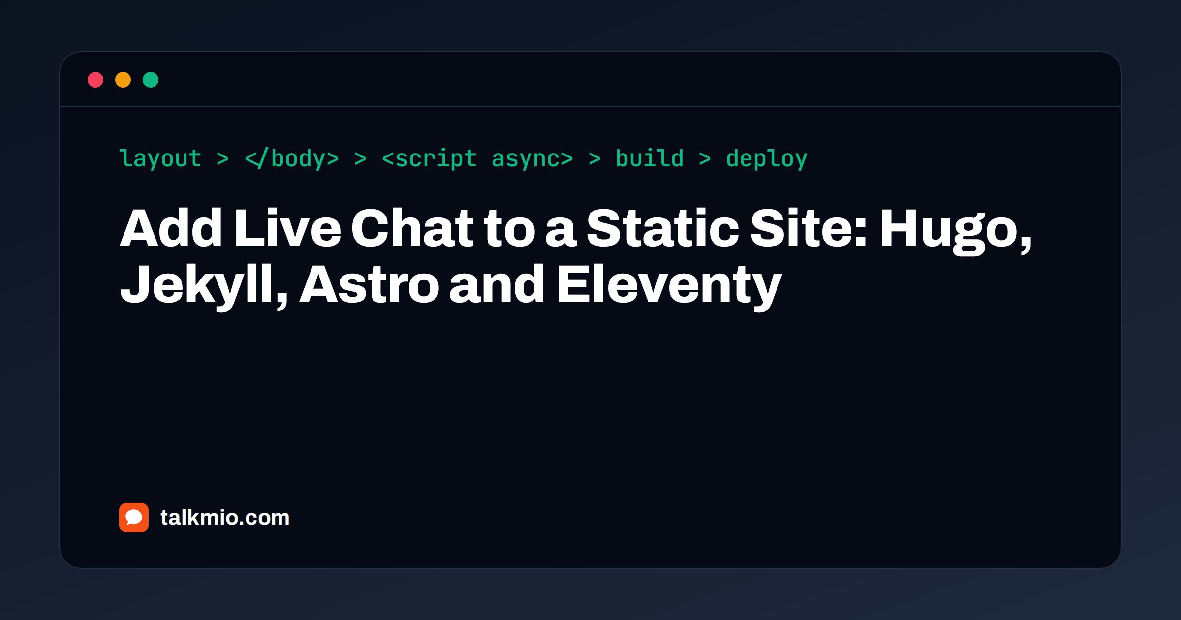 Add live chat to a static site: a layout file with one Talkmio script tag before the closing body tag