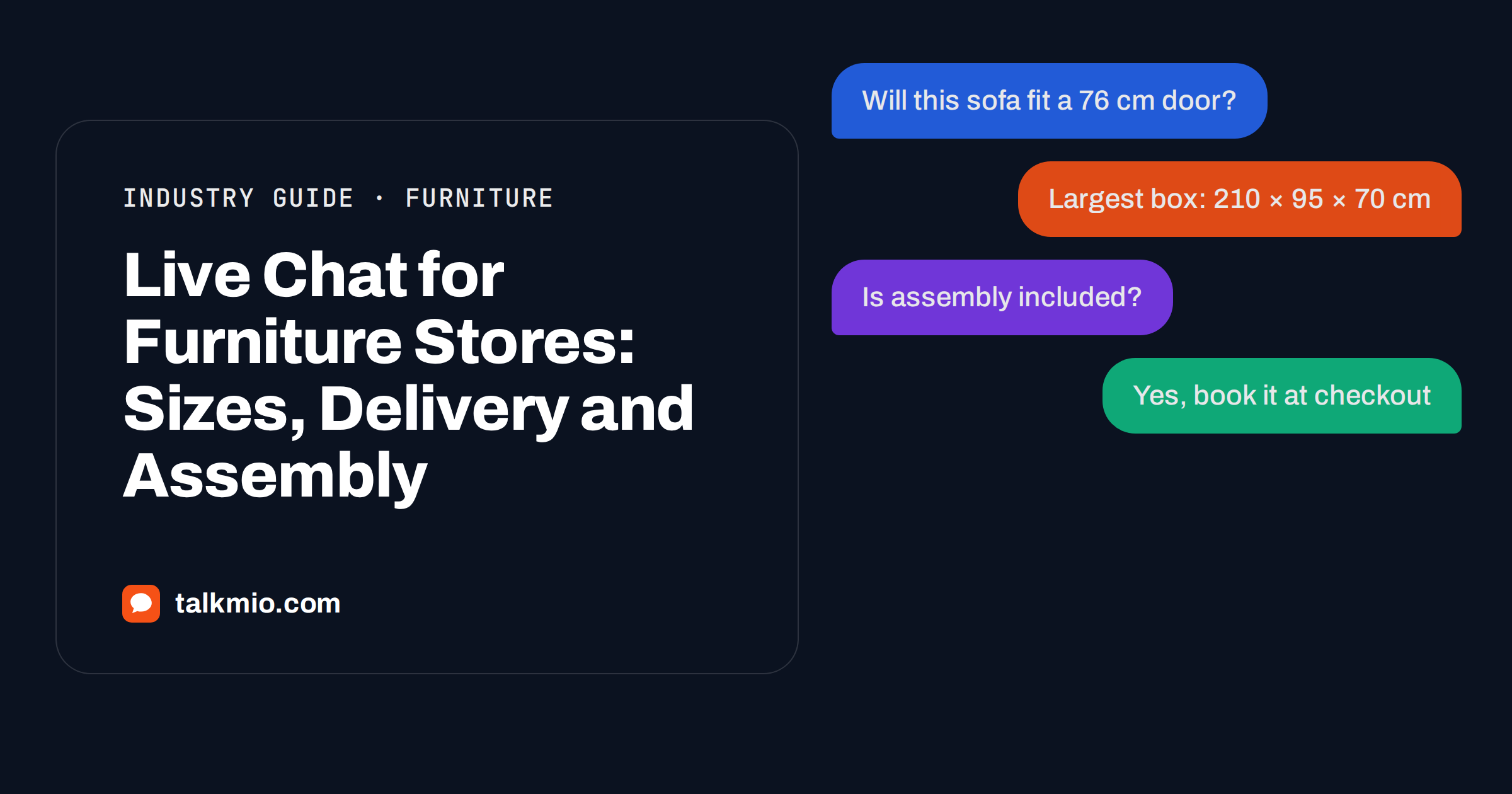 Live chat for furniture stores answering a question about sofa dimensions