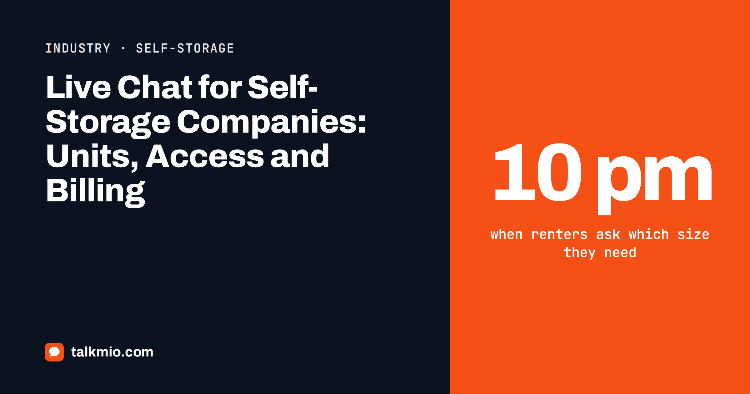 Live chat for self-storage companies: a chat widget answering a question about unit sizes